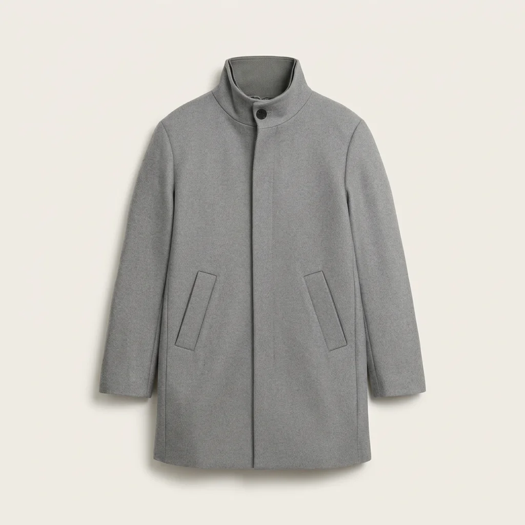Flat View of Matinique Slim Fit Funnel Neck Coat in Light Grey