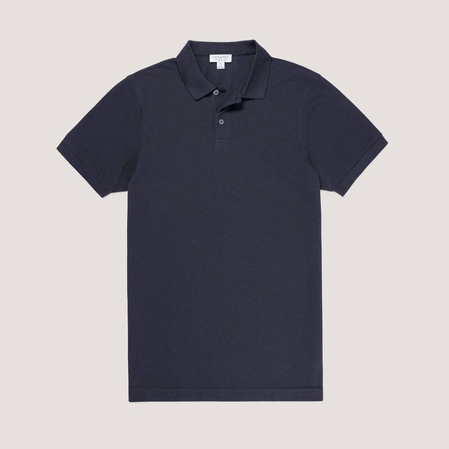 Flat View of Sunspel Luxury Fine Mesh Polo in Navy