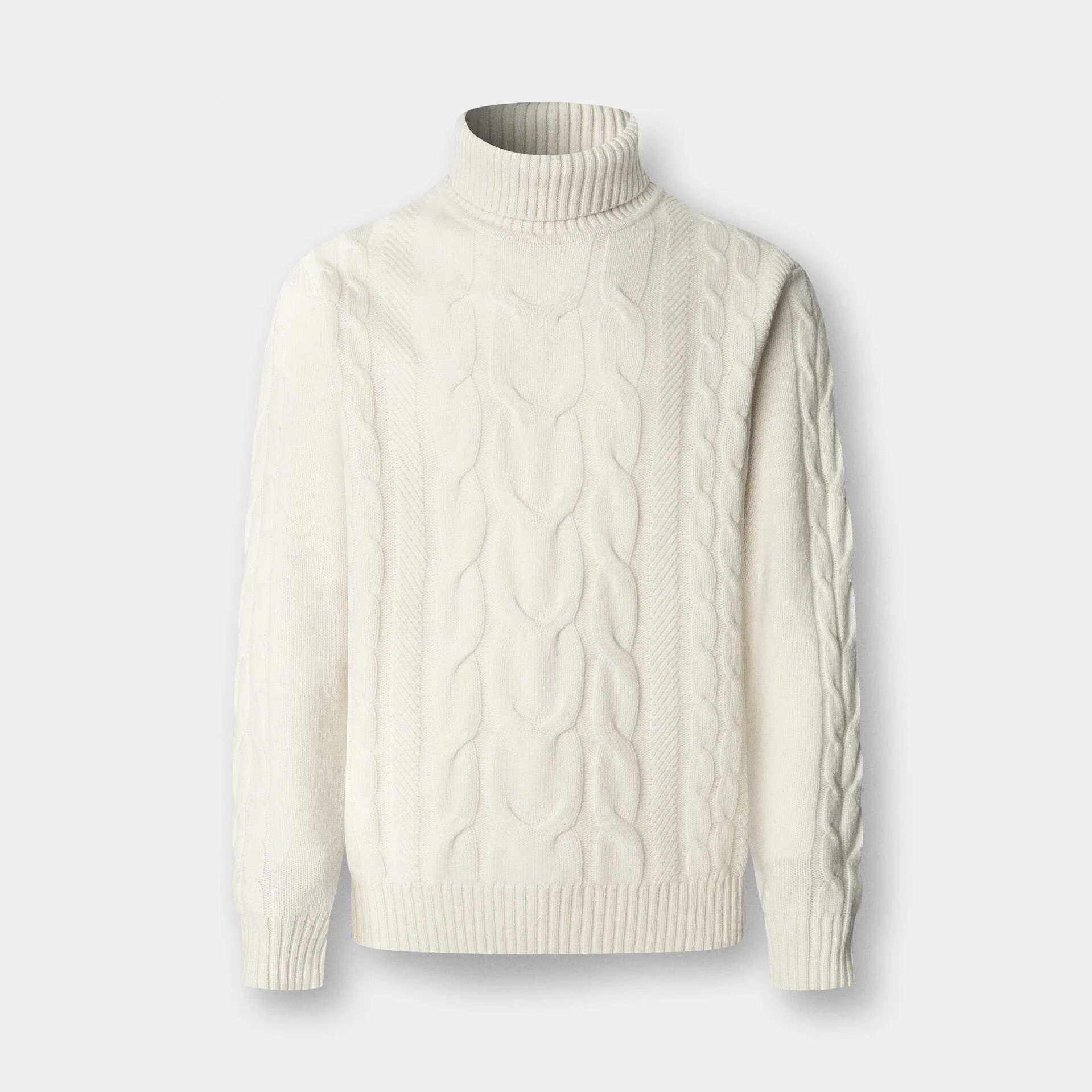 Flat View of Hackett Luxury Wool and Cashmere Roll Neck Jumper in Cream