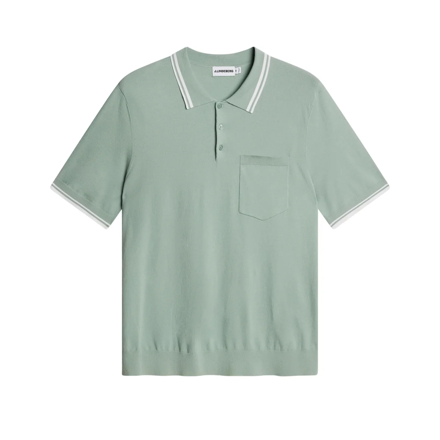 Flat View of J Lindeberg Knitted Polo in Soft Green