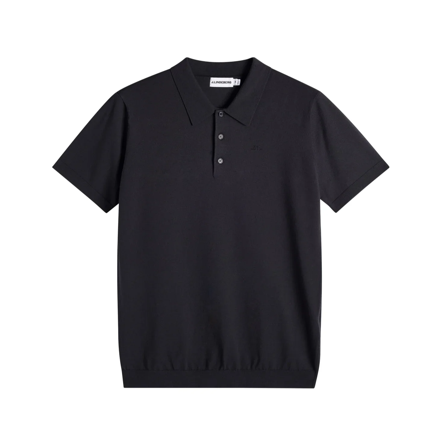Flat View of J Lindeberg Silk Mix Knitted Polo in Navy