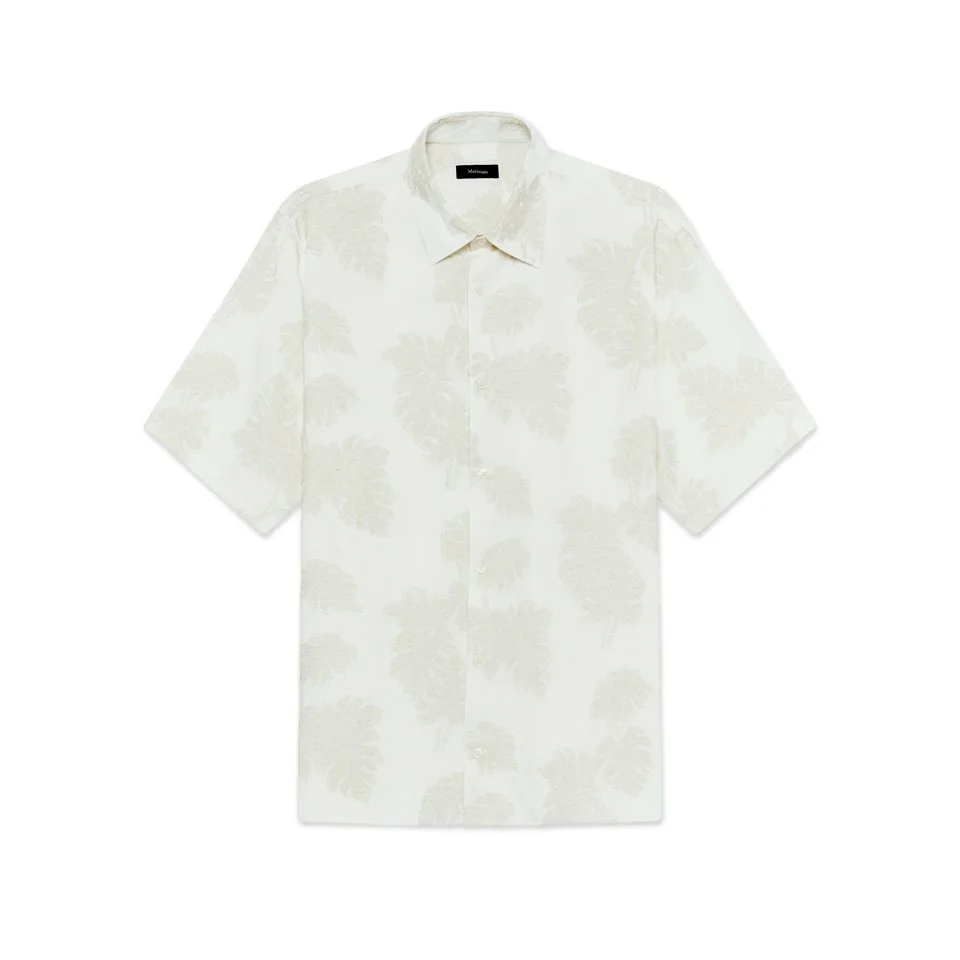 Flat View of Matinique Viscose and Linen Short Sleeve in White and Sand