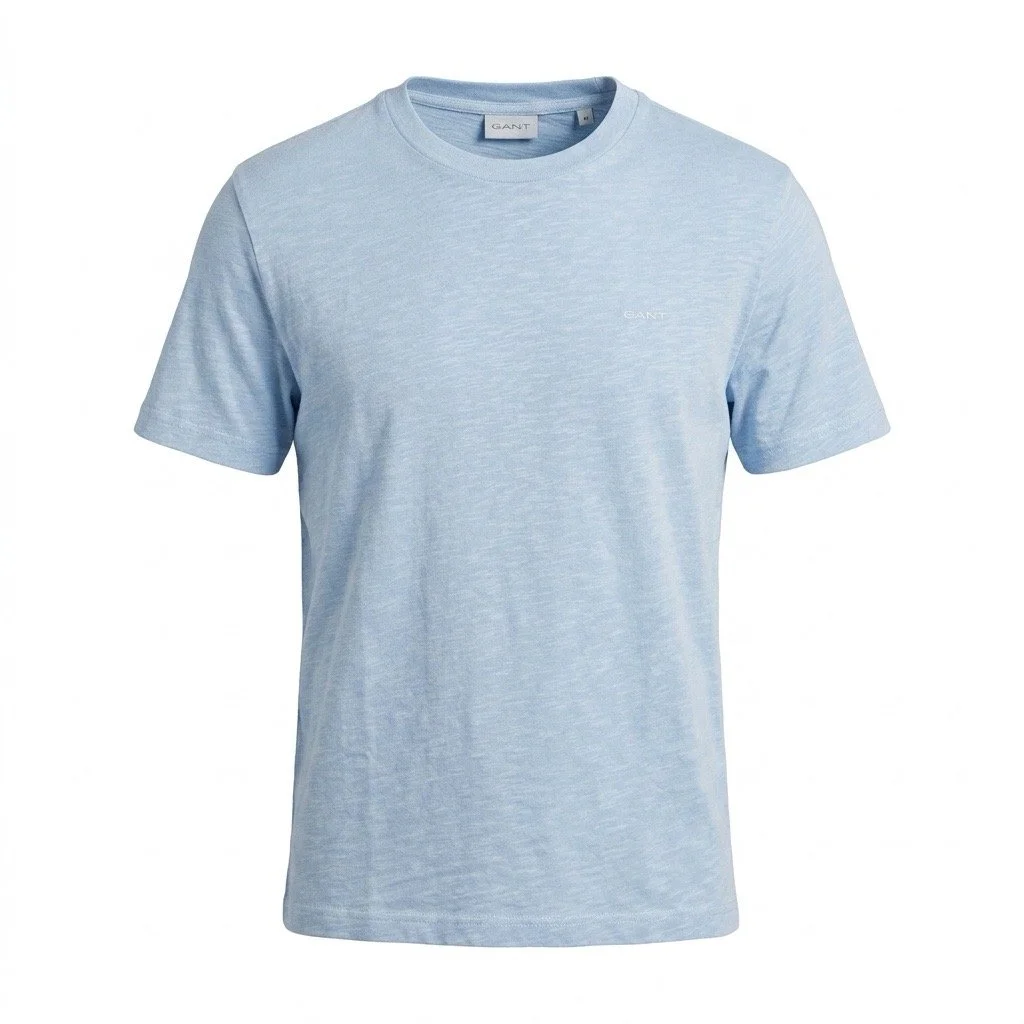 Flat View of GANT Texture T-Shirt in Light Blue