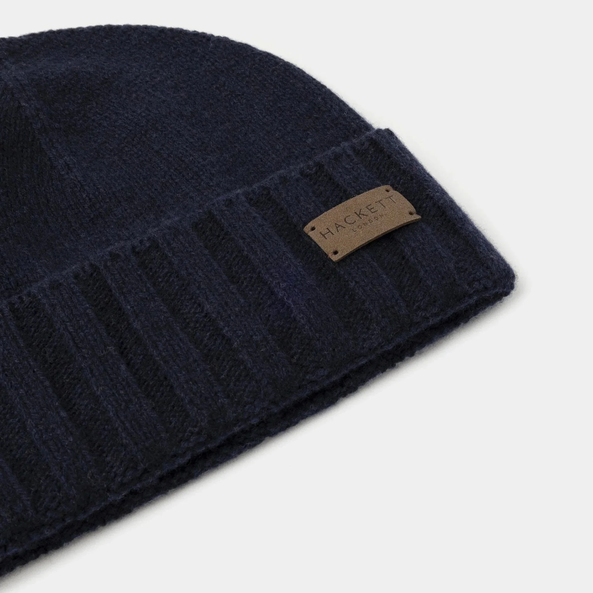 Close View of Hackett Cashmere Beanie in Navy