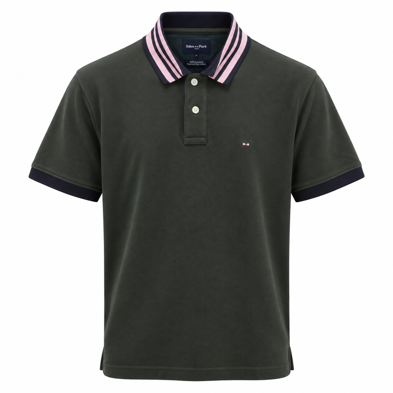 Collar up View of Eden Park Pima Cotton Polo in Olive Green