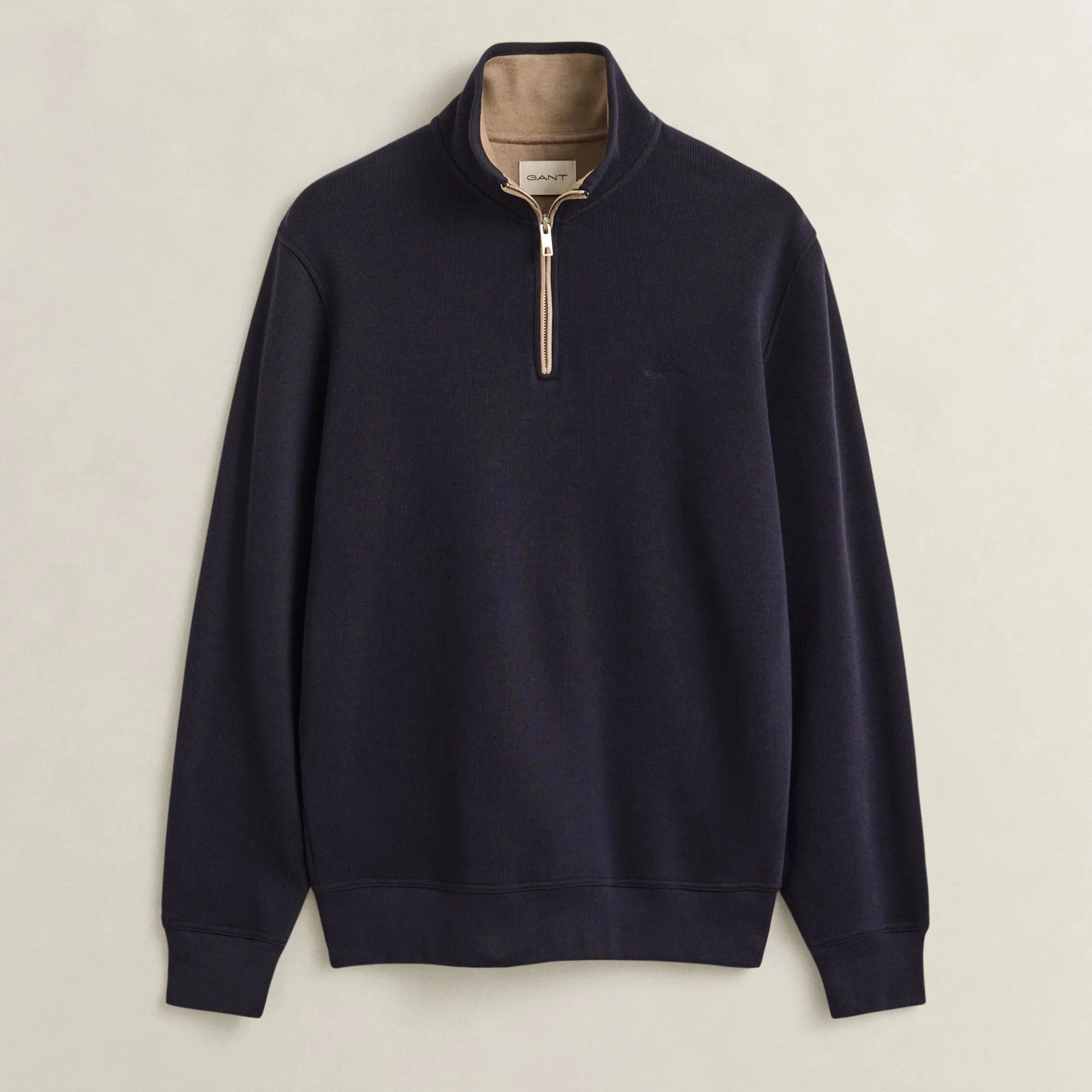 Flat View of GANT Sacker Rib Half Zip Jumper in Evening Blue