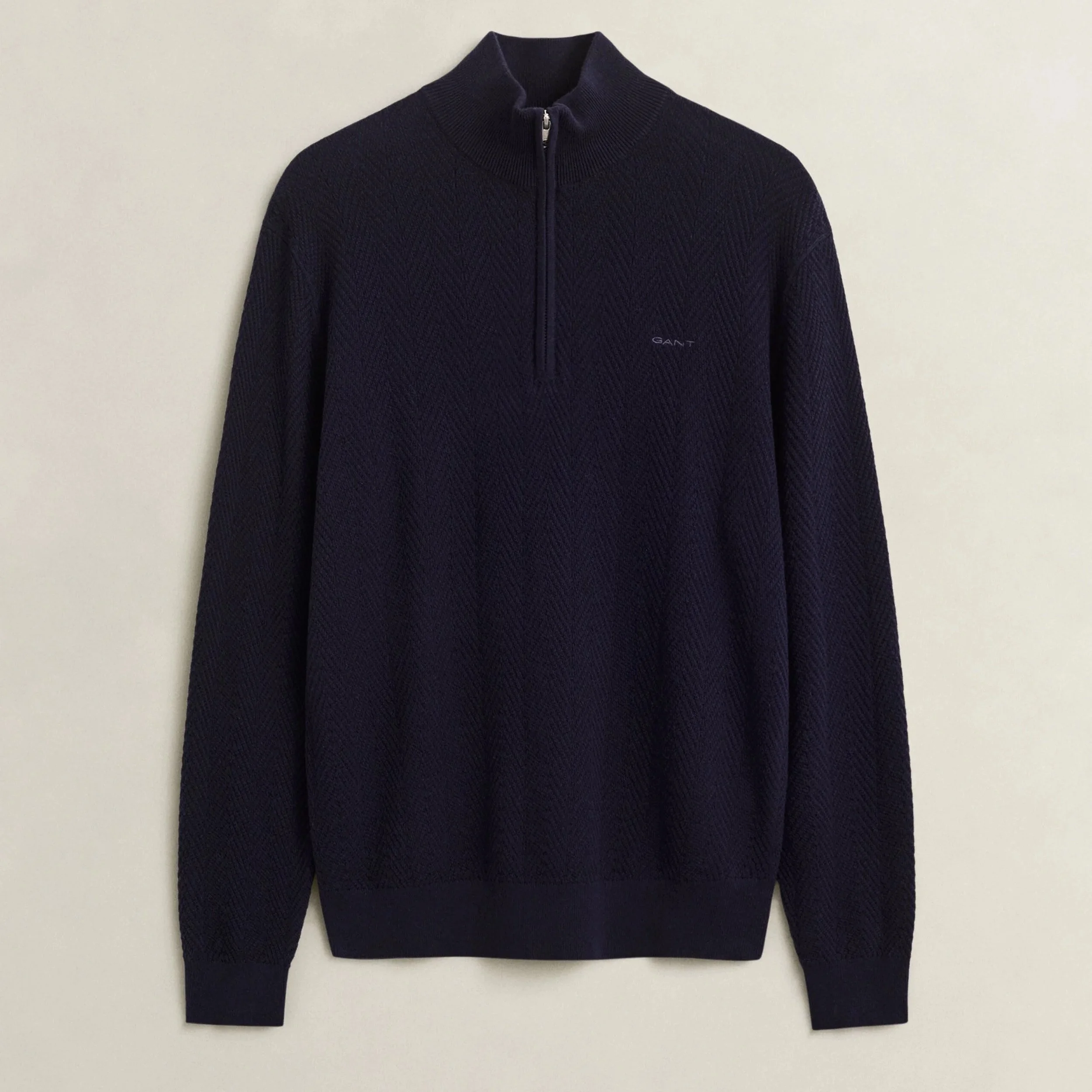 Flat View of GANT Herringbone Texture Half Zip in Evening Blue