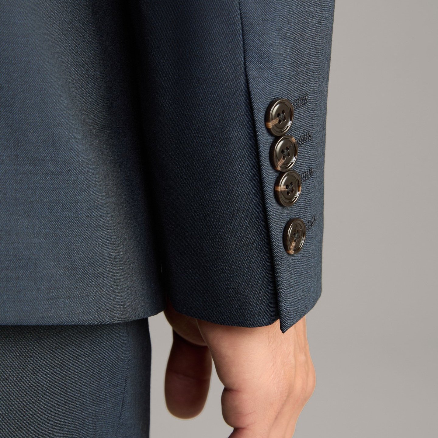 Close View of Model Cuff in JOOP! Stretch Wool Suit Jacket in Navy
