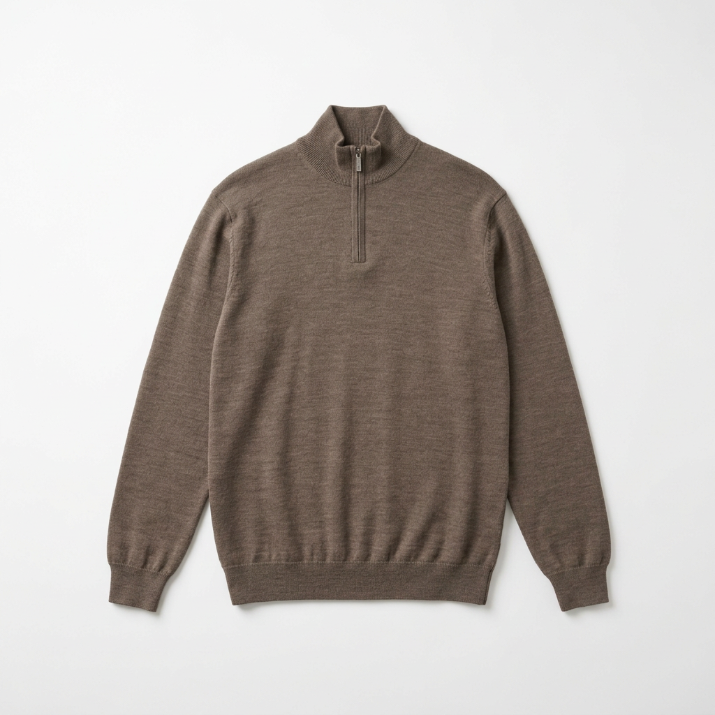 Flat View of SAND Copenhagen Merino Wool Half Zip Jumper in Dark Camel