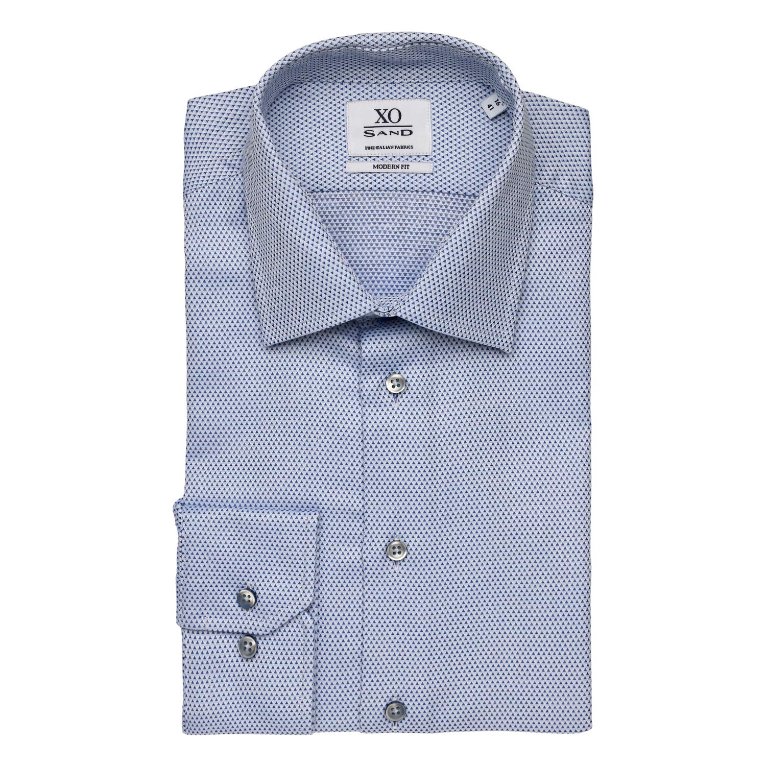 Flat View of SAND Copenhagen Micro Print Shirt in Light Blue and Navy