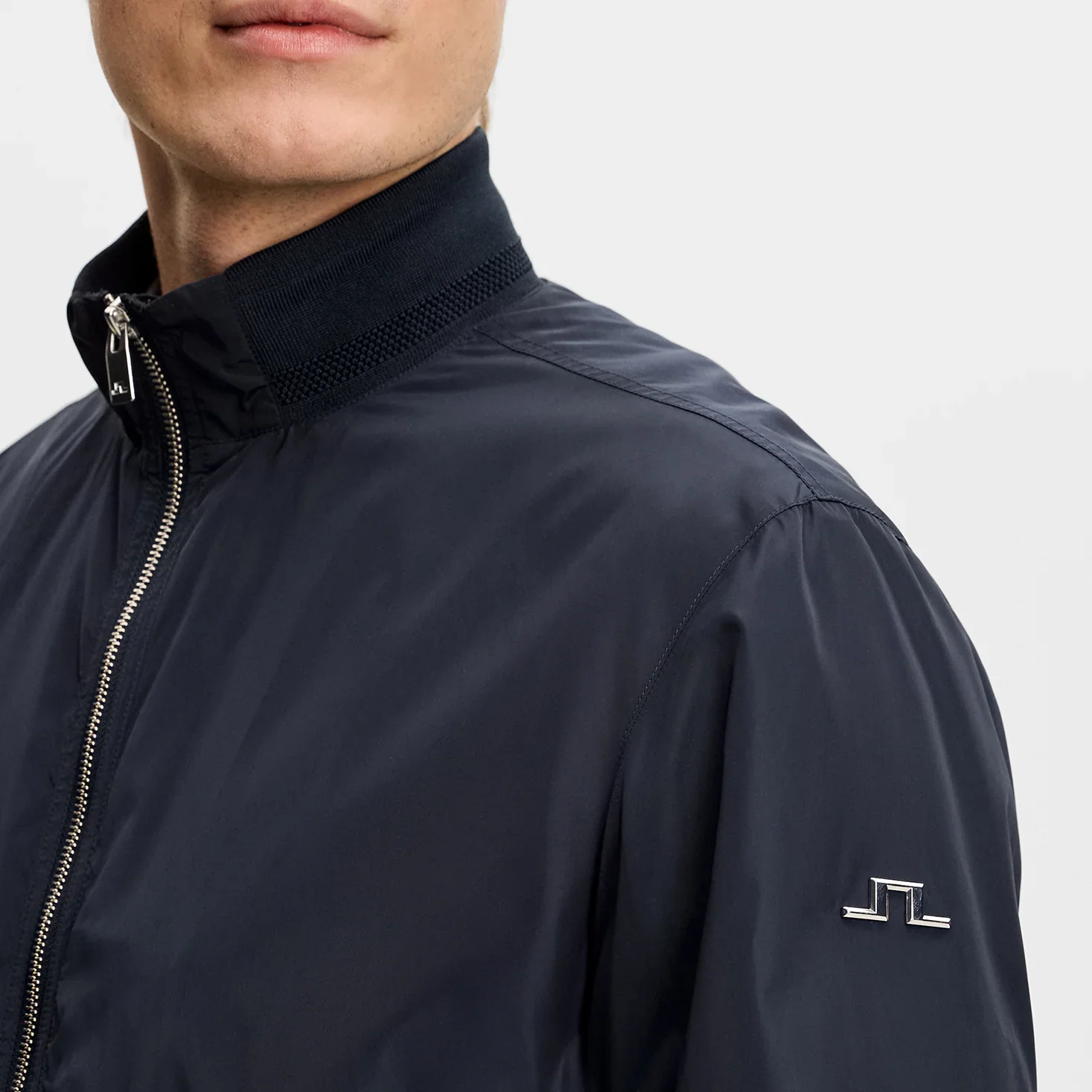 Close View of J Lindeberg Lightweight Blouson Jacket in Navy
