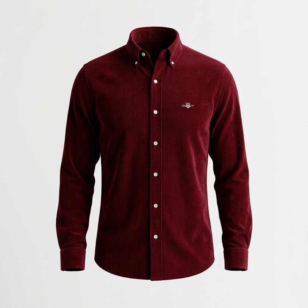 Flat View of GANT Regular Fit Corduroy Shirt in Deep Grape Wine