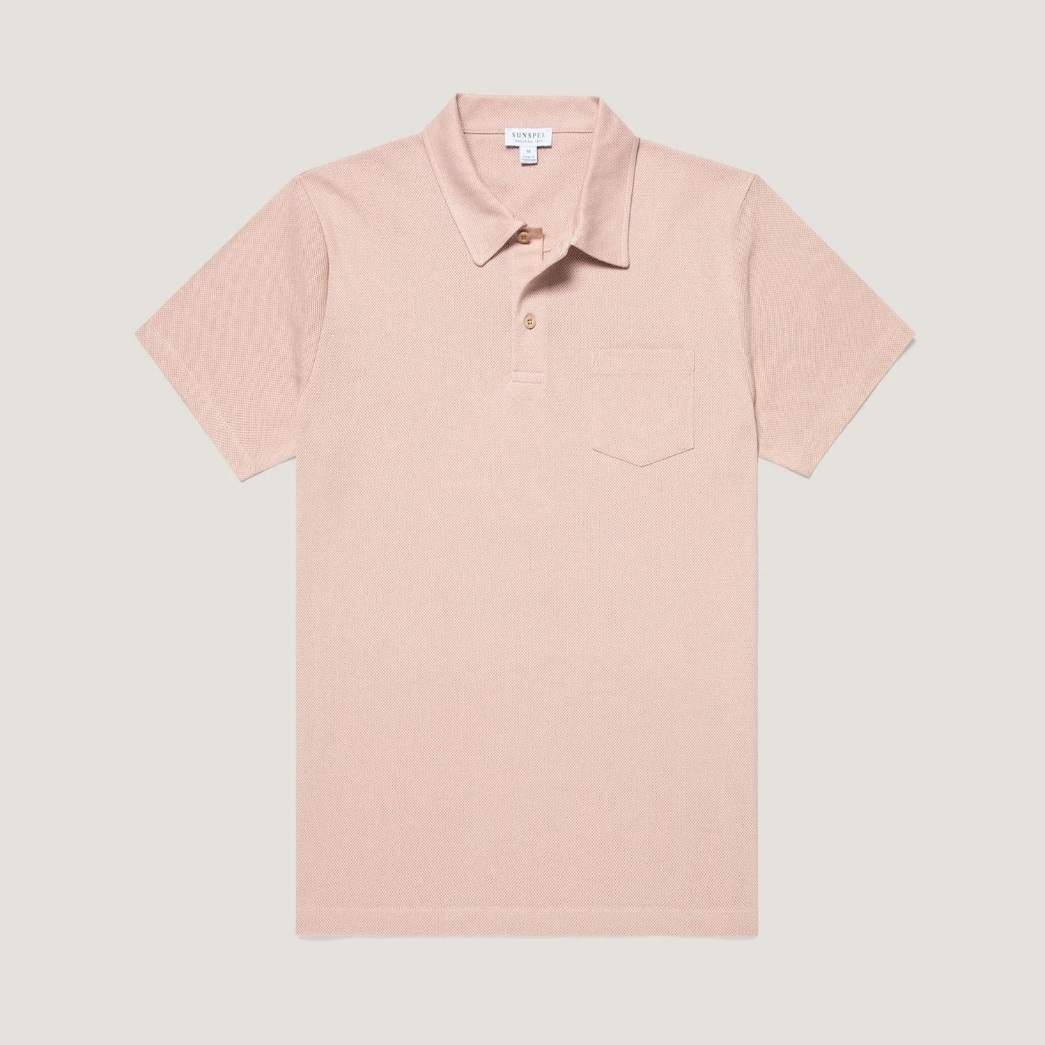 Flat View of Sunspel Luxury Riviera Polo in Pink