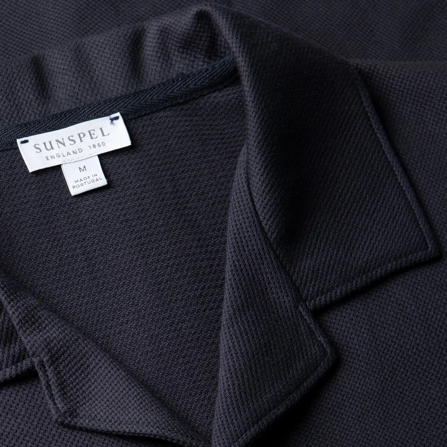 Close View of Sunspel Luxury Mesh Short Sleeve Shirt in Navy