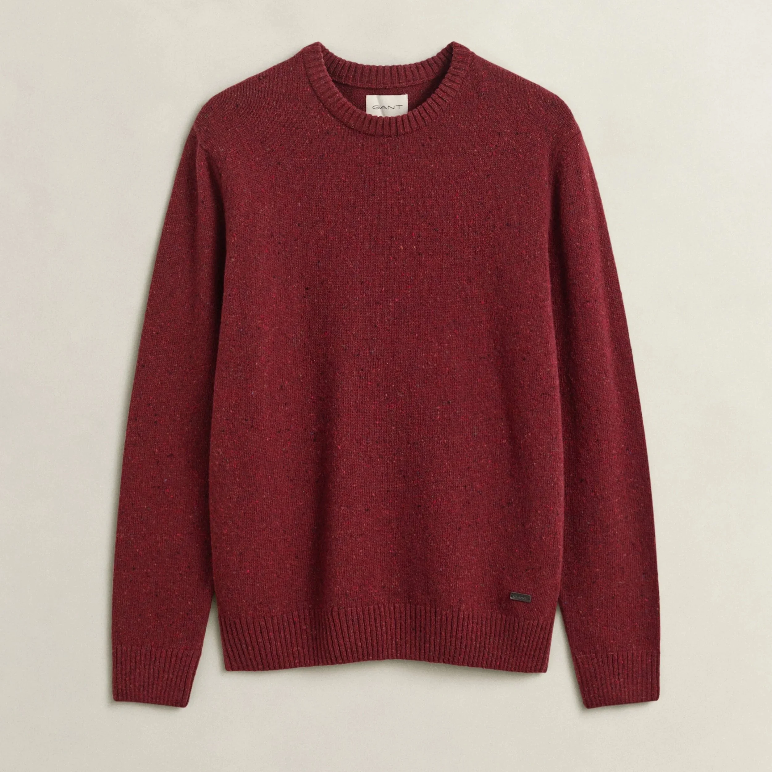 Flat View of GANT Wool Blend Neps Crew Neck in Plumped Red