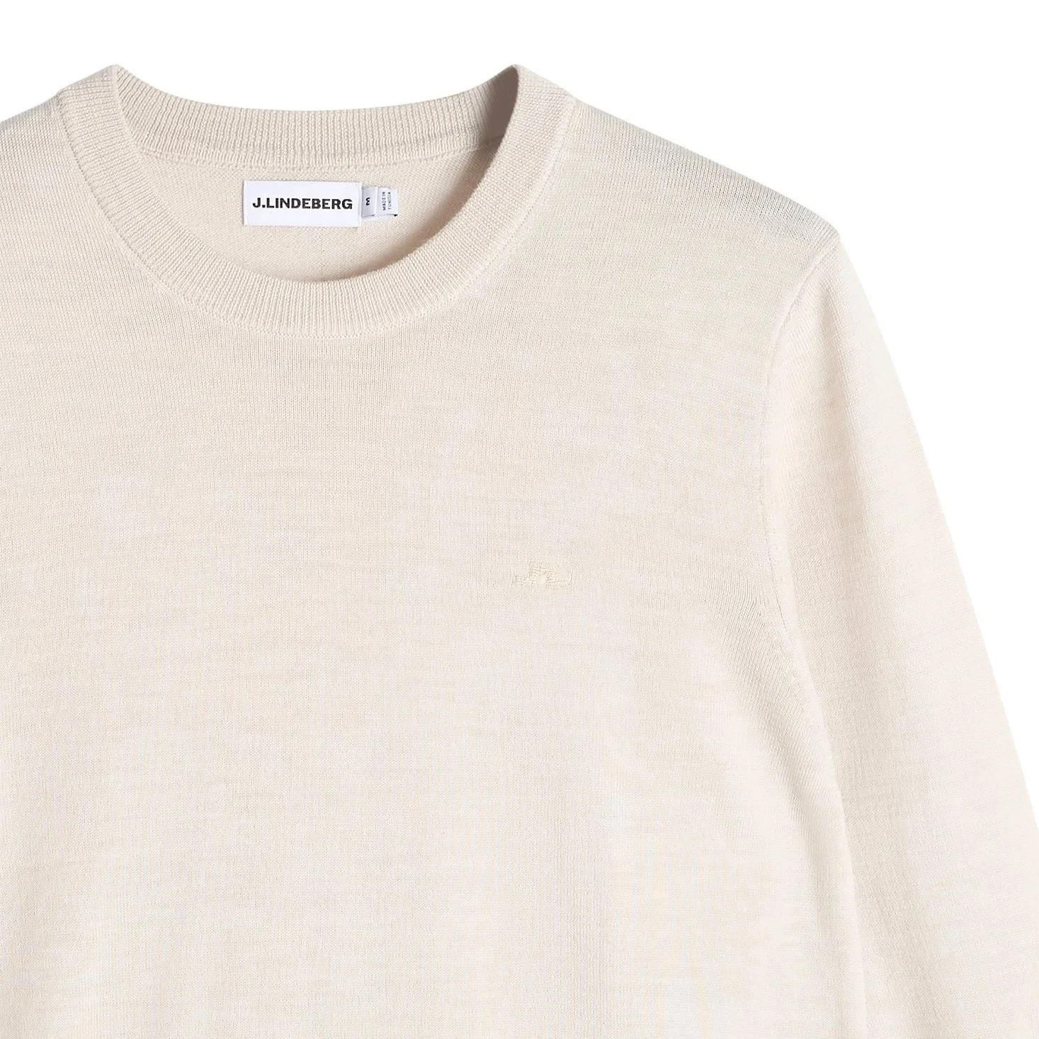 Close View of J Lindeberg Merino Jumper in Cream