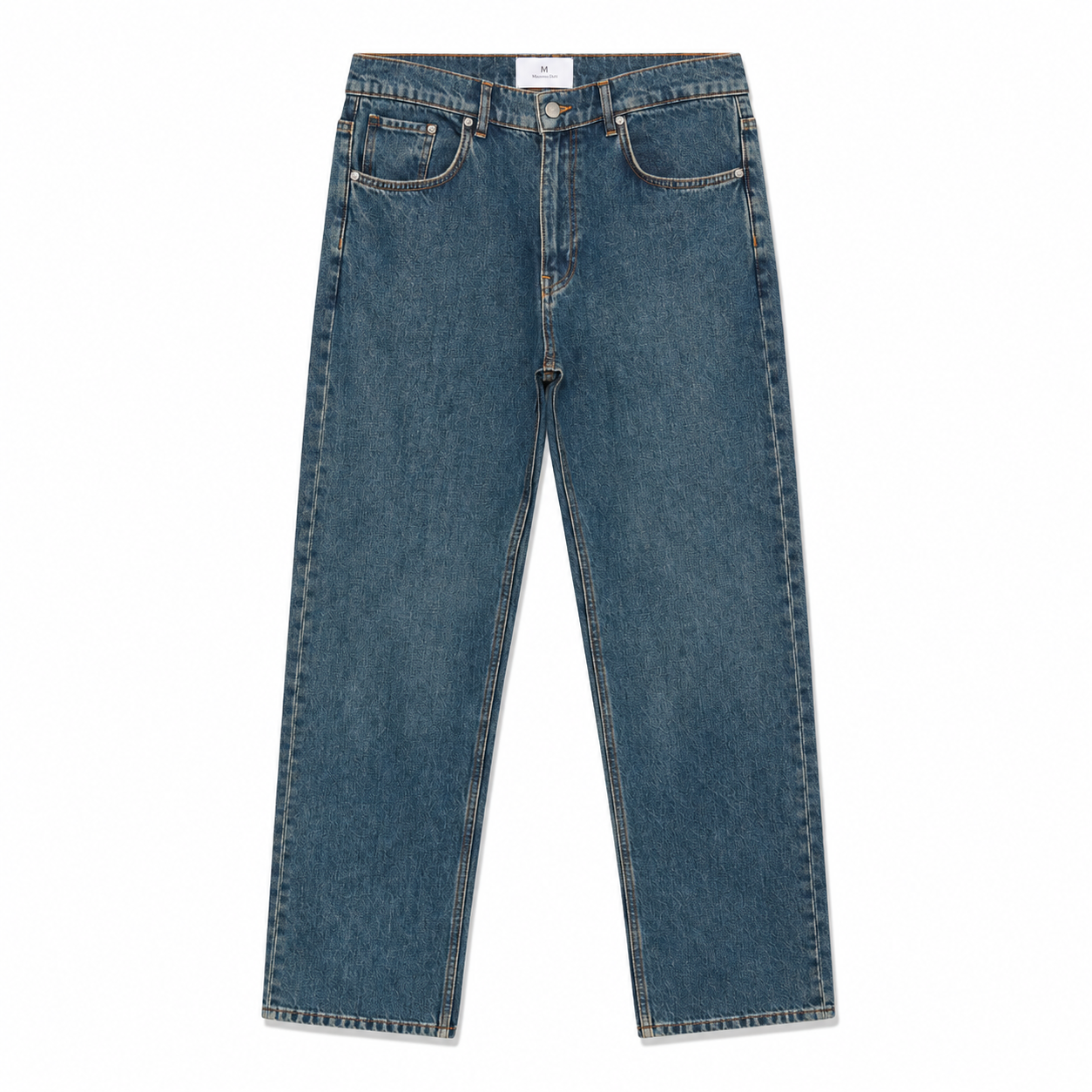 Flat View of Matinique Loose Fit Cotton Jeans in Washed Denim