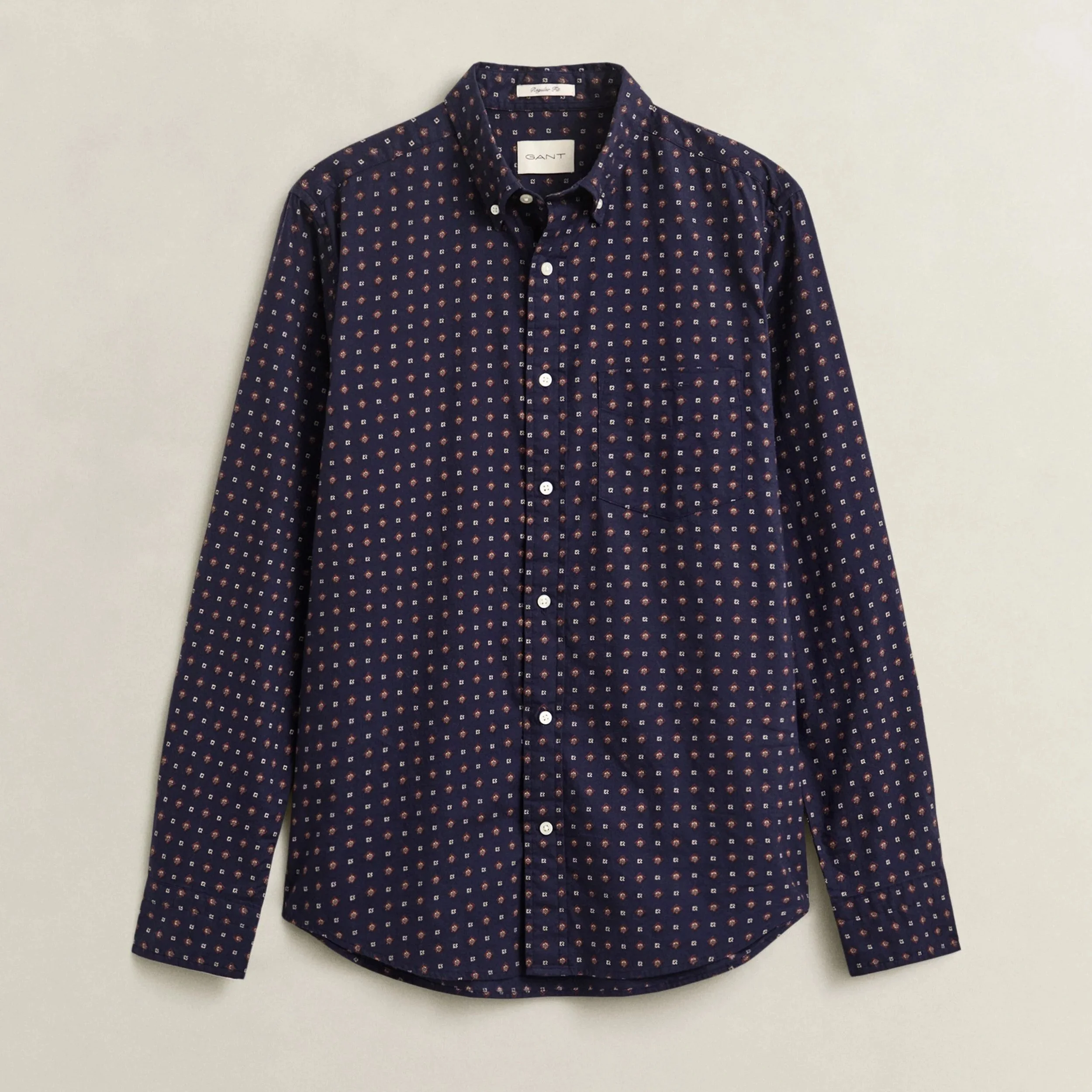 Flat View of GANT Regular Fit Printed Wintertwill Shirt in Classic Blue and Red