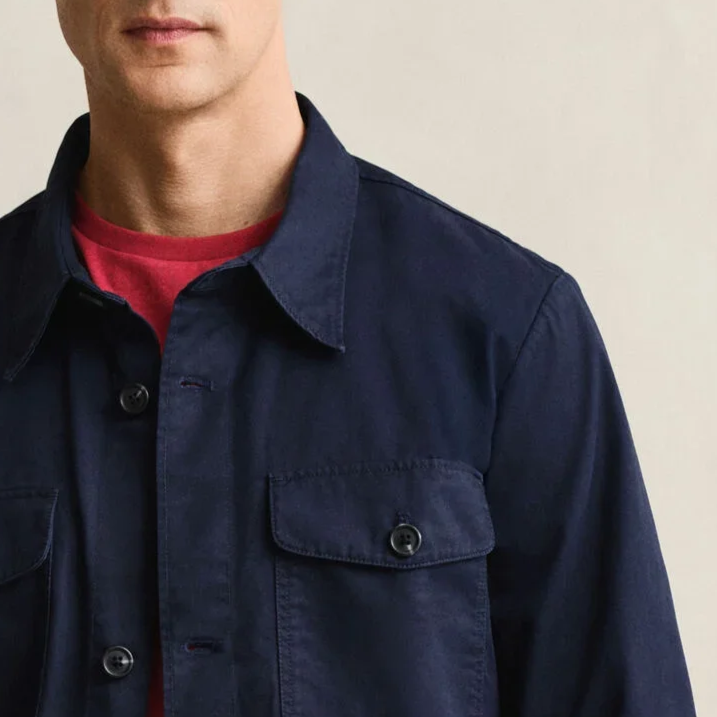 Close View of GANT Cotton Twill Overshirt in Navy