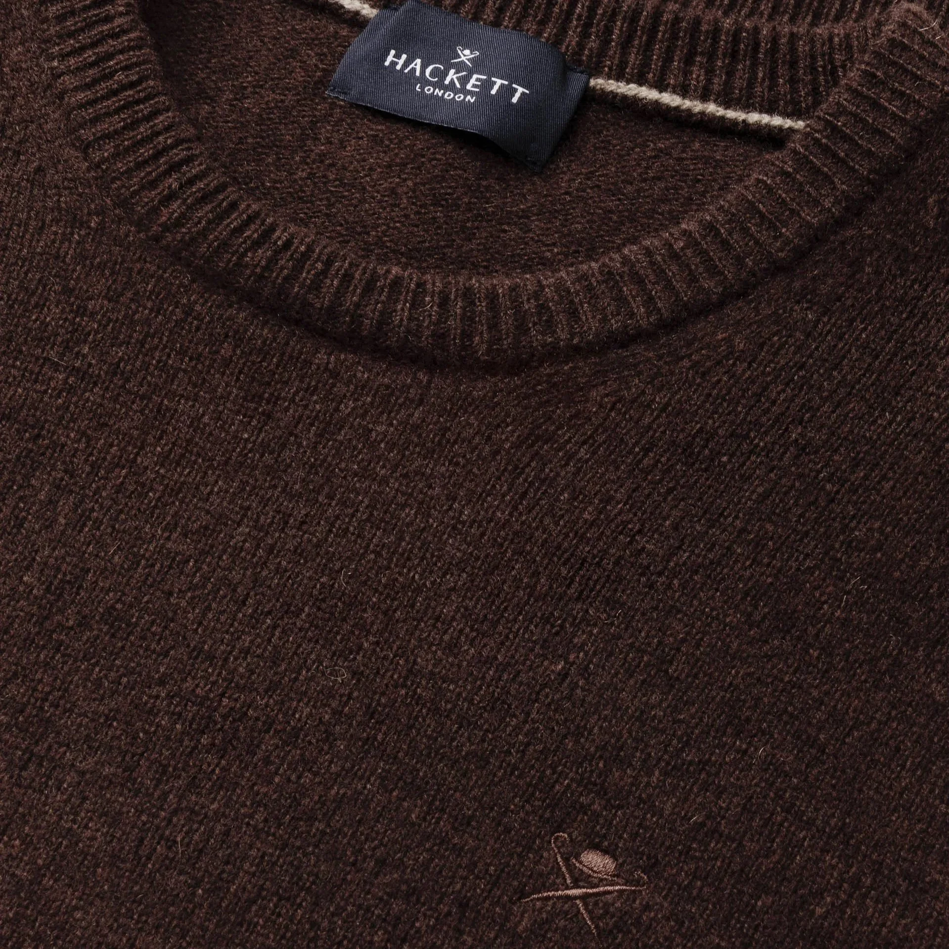 Close Flat View of Hackett Lambswool Jumper in Dark Brown