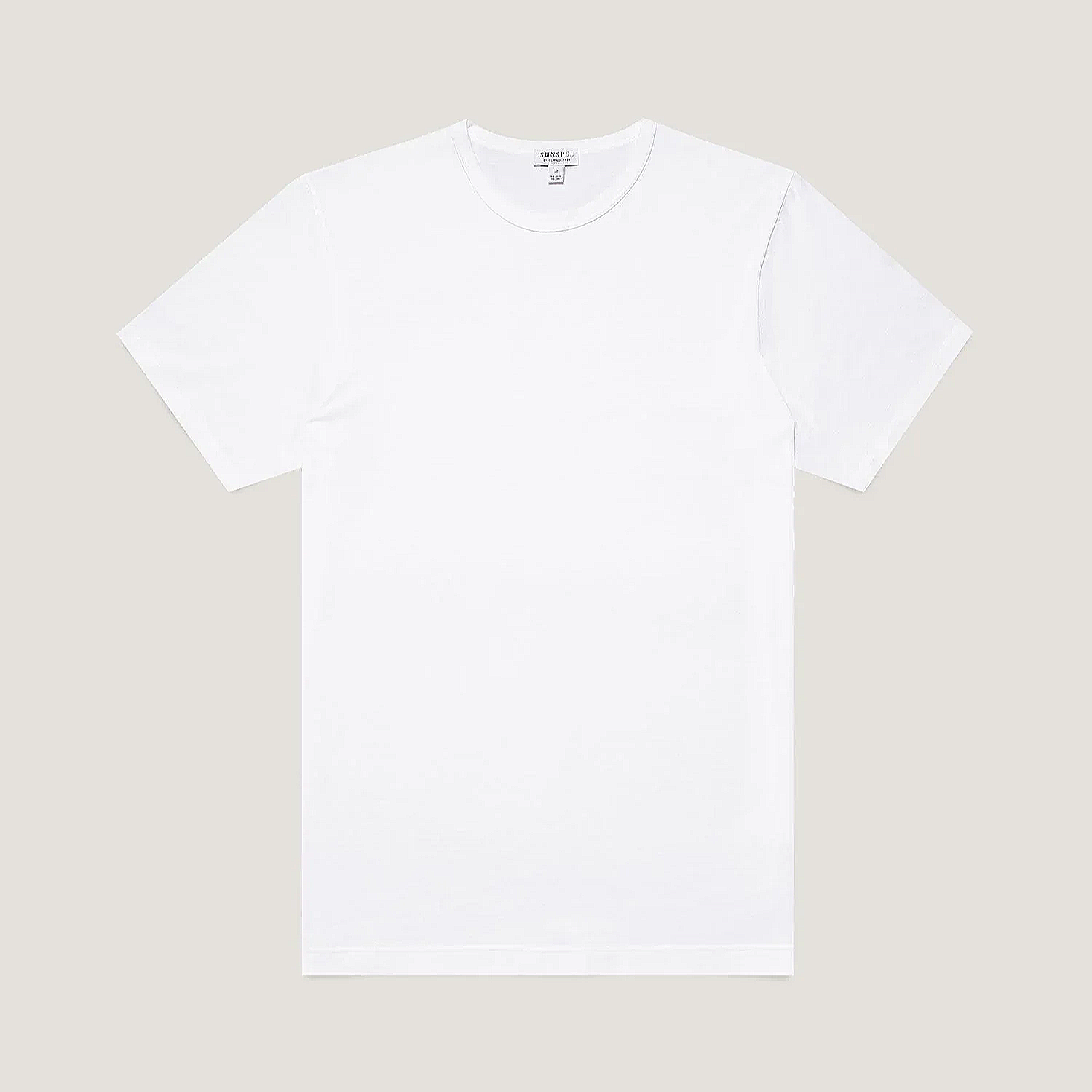 Flat View of Sunspel Luxury Signature T Shirt in White