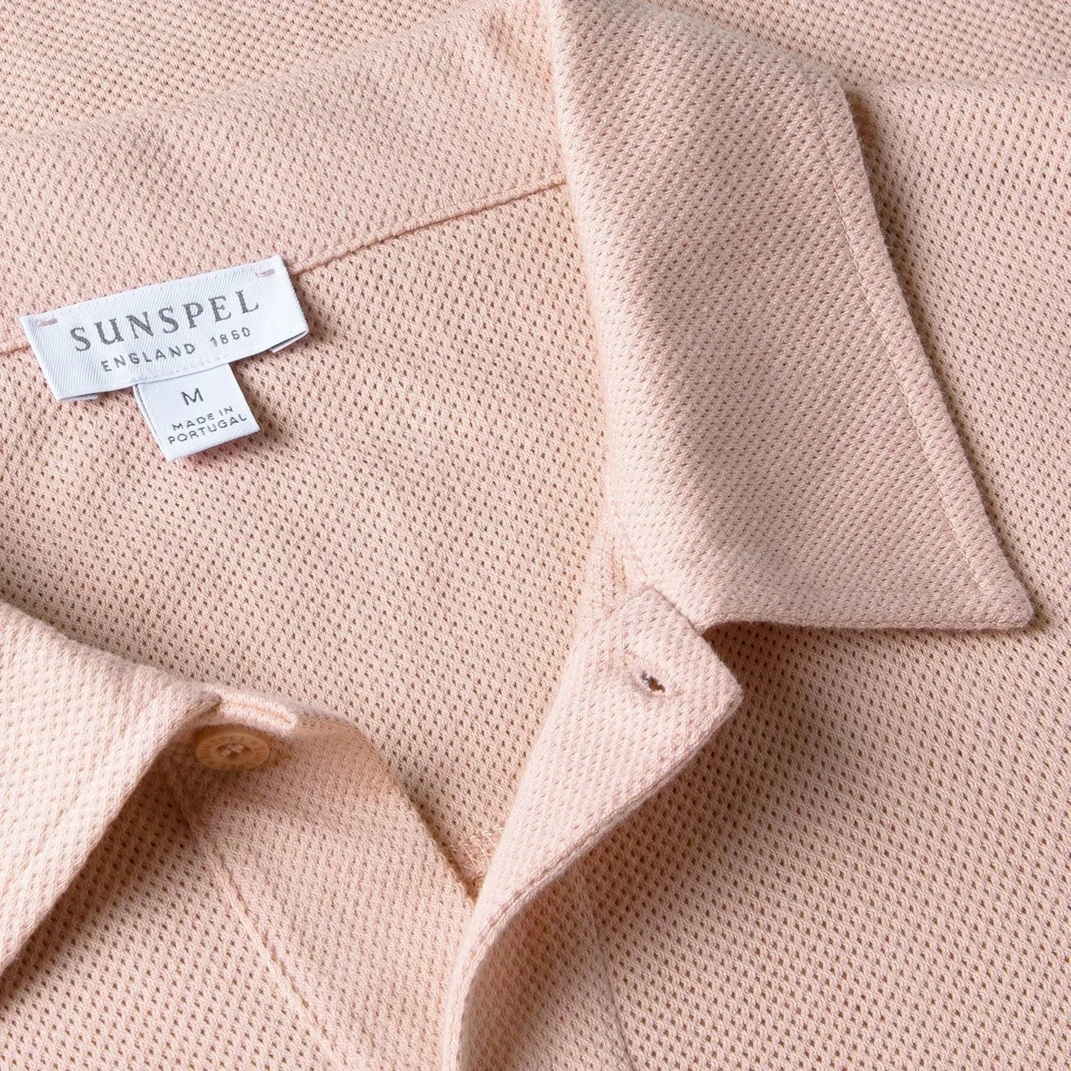 Close View of Sunspel Luxury Riviera Polo in Pink