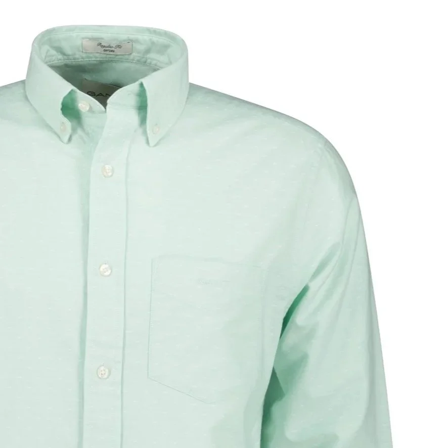 Close View of GANT Micro Pattern Oxford Shirt in Soft Green