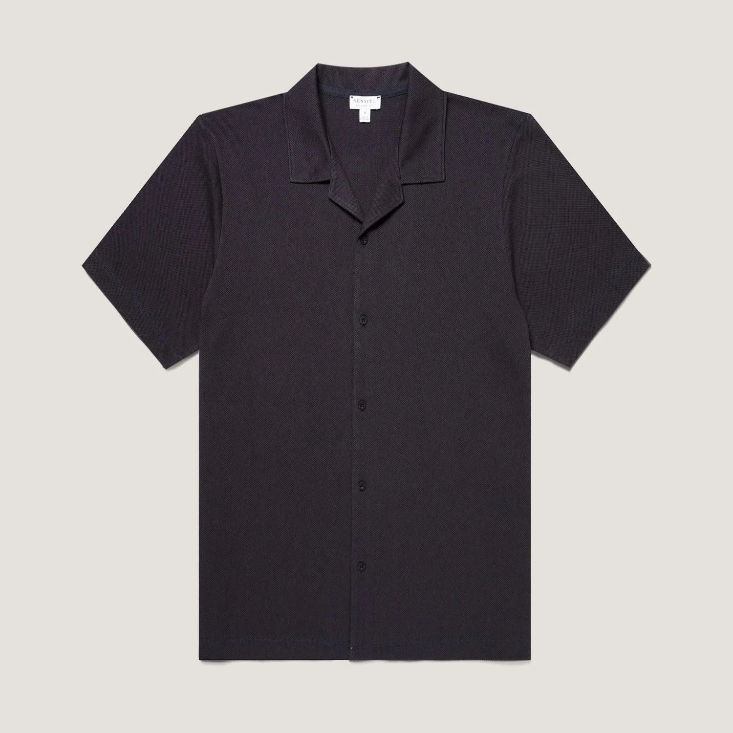Flat View of Sunspel Luxury Mesh Short Sleeve Shirt in Navy