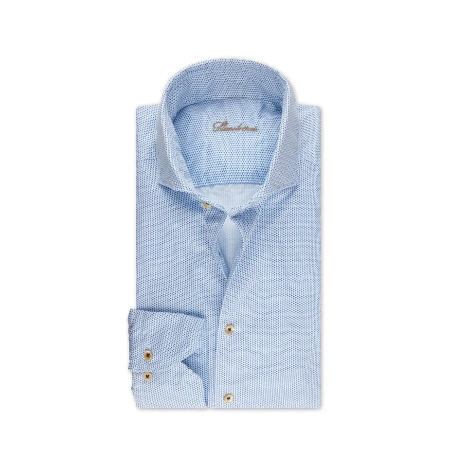 Flat View of Stenstroms Luxury Micro Pattern Slim Fit Shirt in White and Blue.jpg