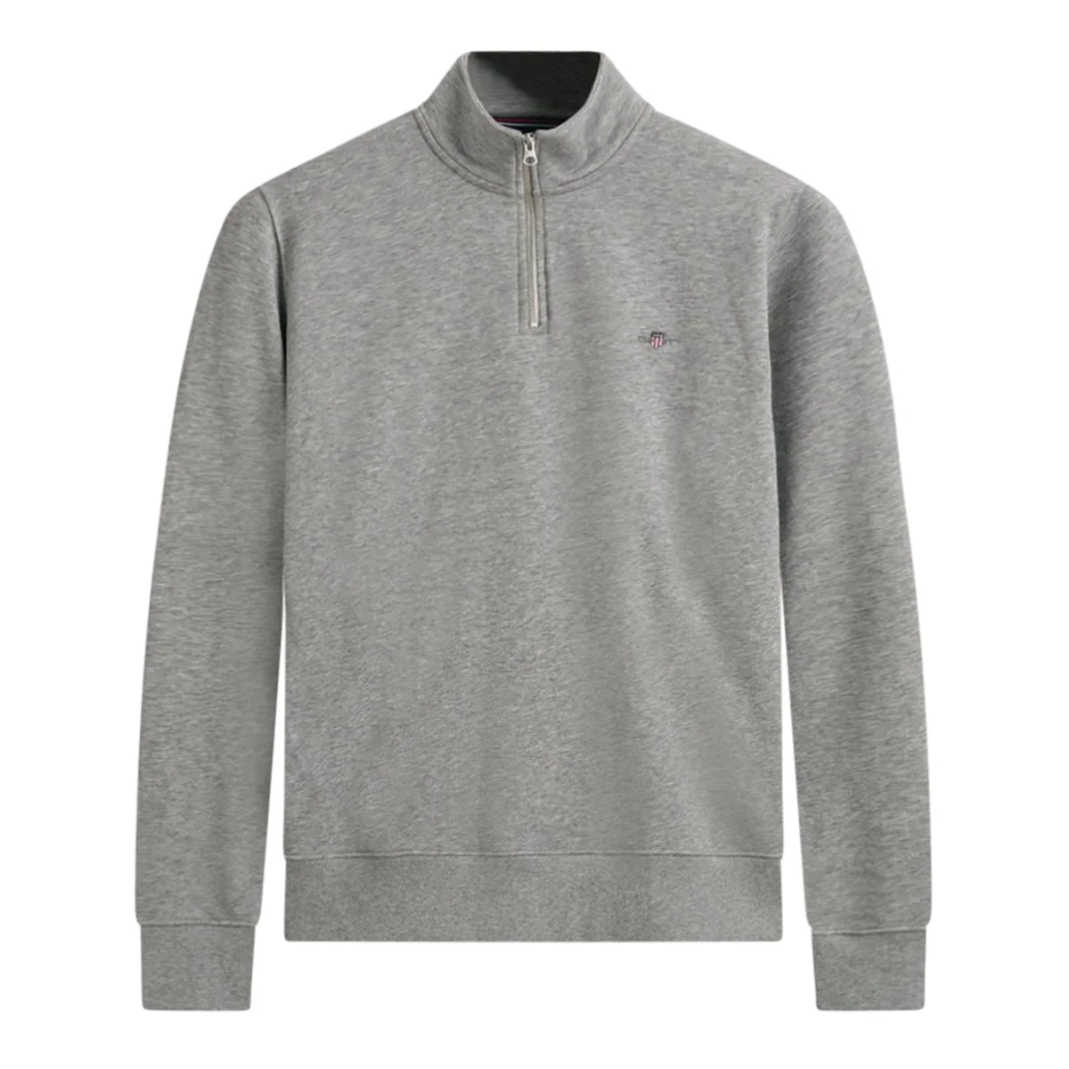 Flat View of GANT Herringbone Texture Half Zip Jumper in Grey