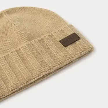 Close View of Hackett Cashmere Beanie in Sand