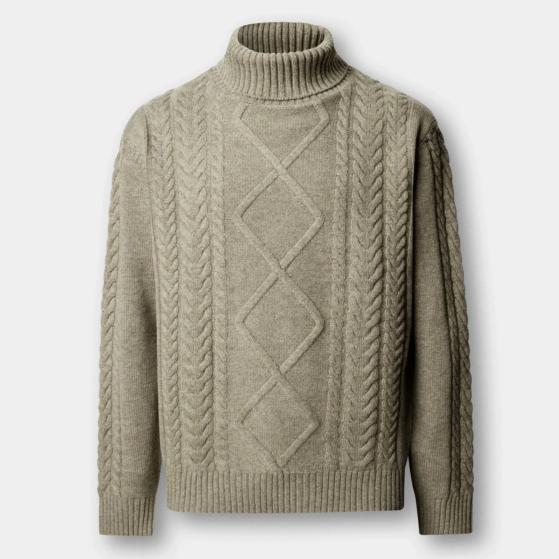 Flat View of Hackett Luxury Wool and Cashmere Argyle Roll Neck Jumper in Olive Green