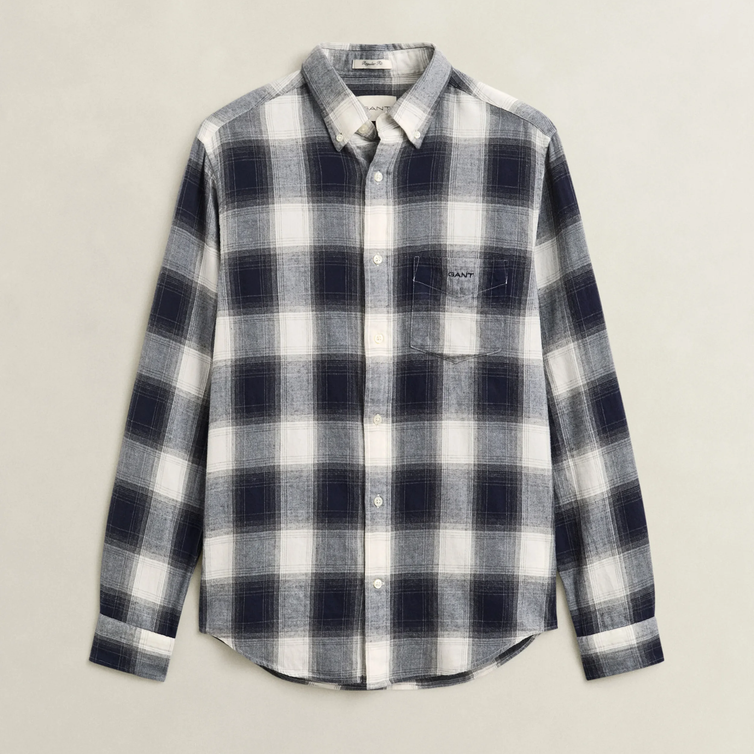 Flat View of GANT Regular Fit Windblown Flannel Check Shirt in Evening Blue and Off White