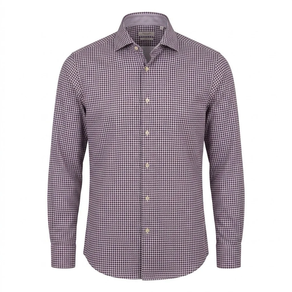 Flat View of Stenstroms Luxury Dogtooth Flannel Shirt in Burgundy