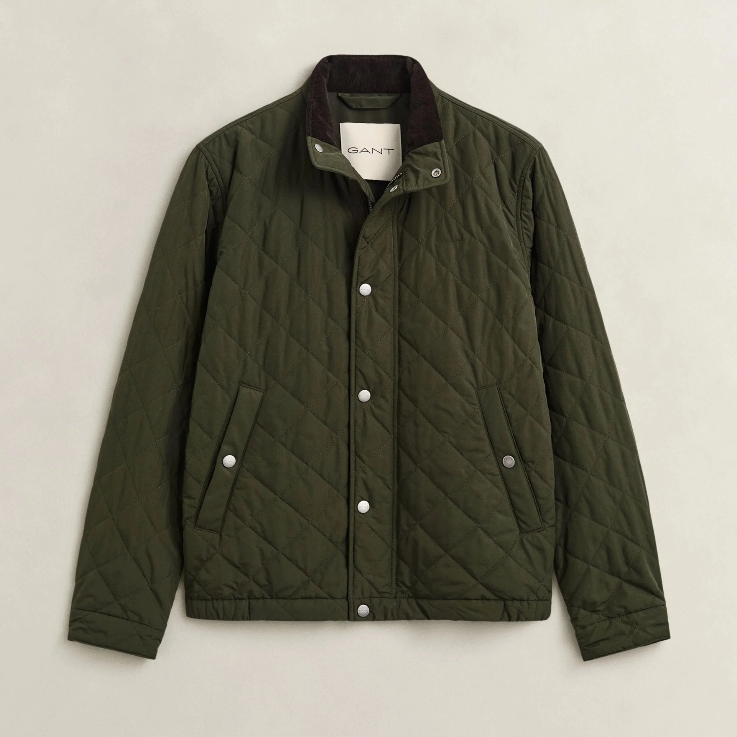 Flat View of GANT Quilted Jacket in Dark Moss Green