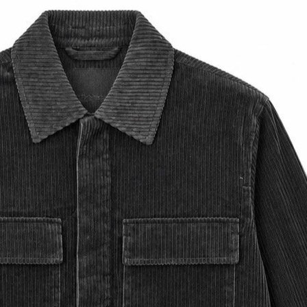 Close View of SAND Copenhagen Aiden Cord Overshirt in Graphite Grey