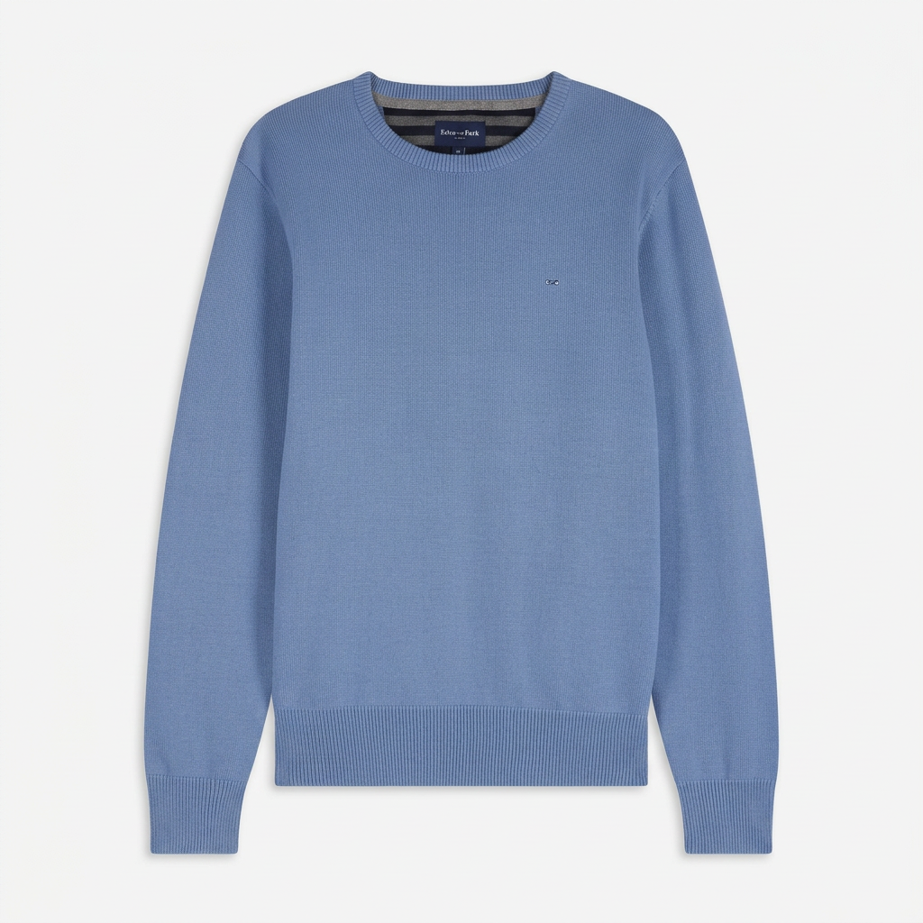 Flat View of Eden Park Cotton Crew Neck Jumper in Light Blue