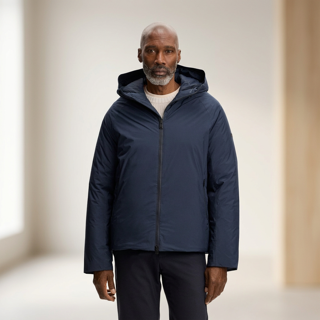 Model View of J Lindeberg Alvin Down Jacket in Navy