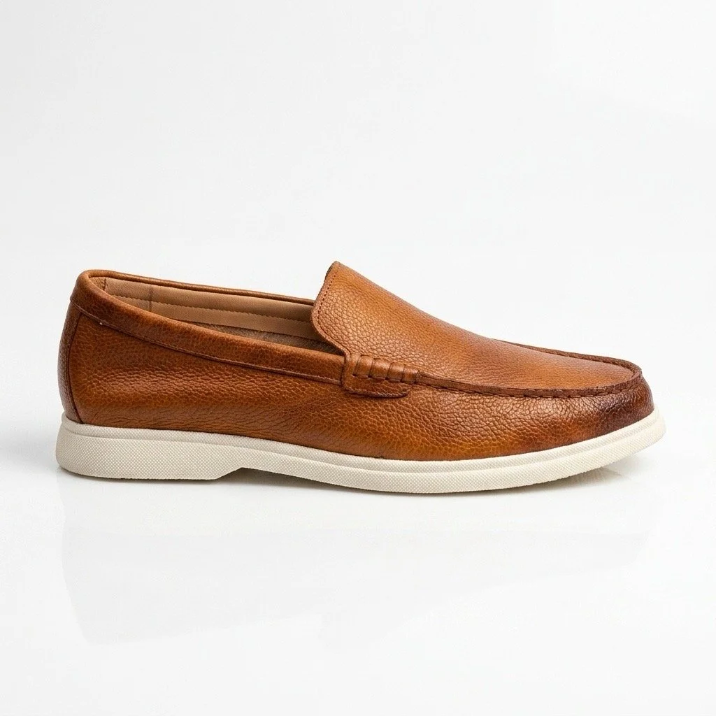 Side View of John White Loafer Shoe in Tan