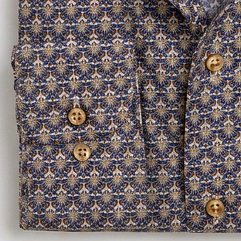Close View of SAND Copenhagen State Print Shirt in Navy and Sand