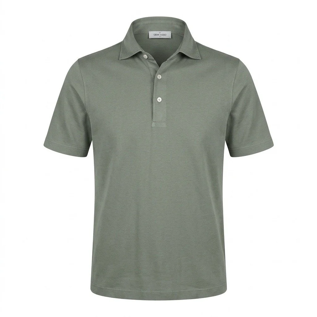 Flat View of Gran Sasso Luxury Mercerised Polo in Soft Green