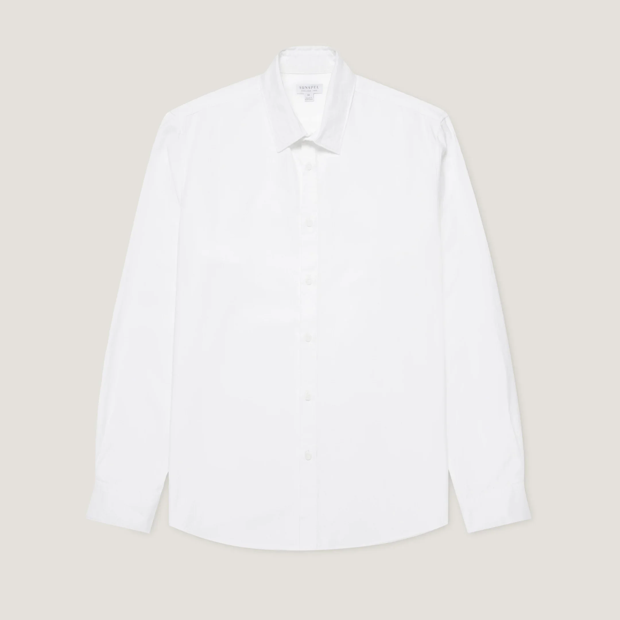 Flat View of Sunspel Luxury Cotton Oxford Shirt in White