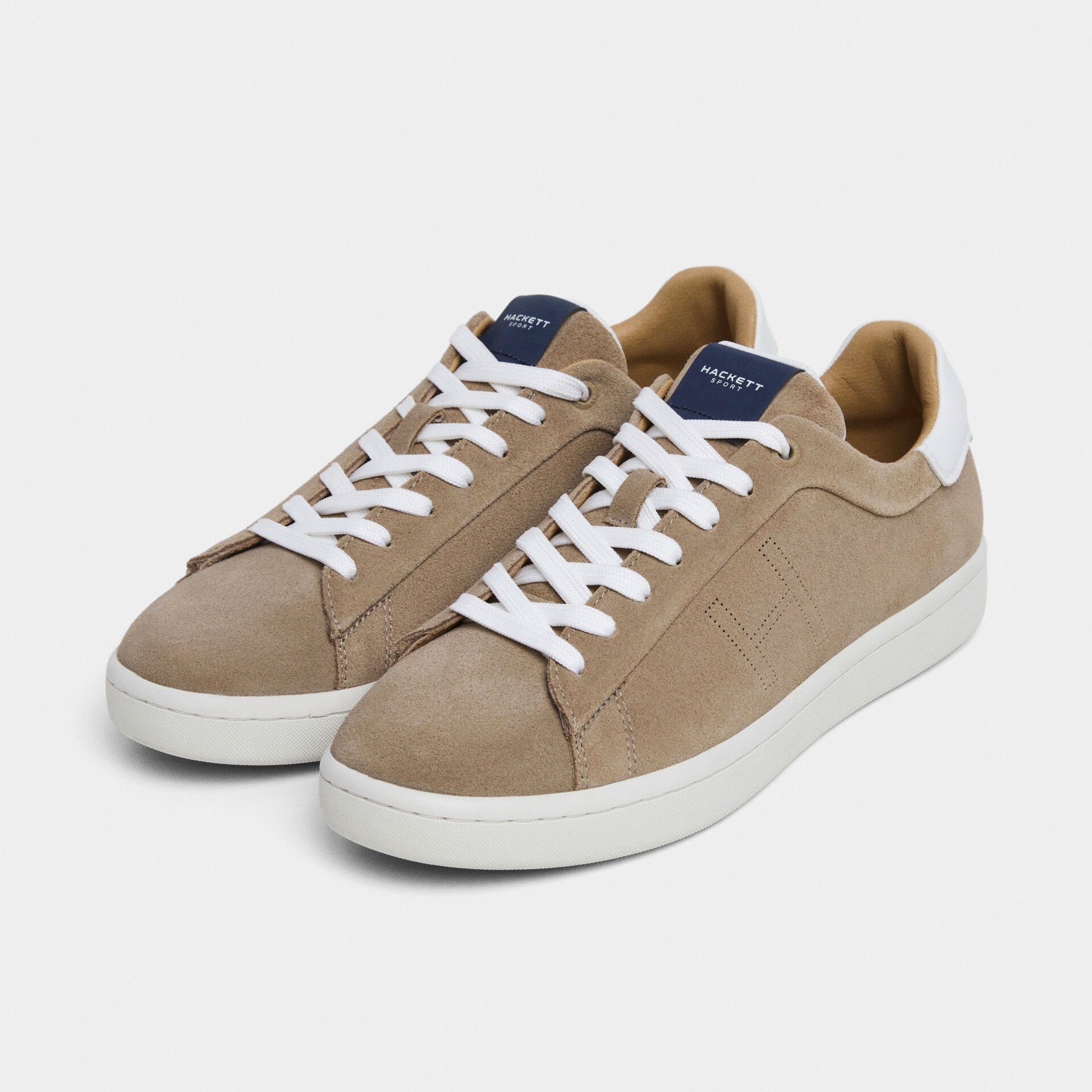 Front View of Hackett Suede Tennis Trainer in Light Brown