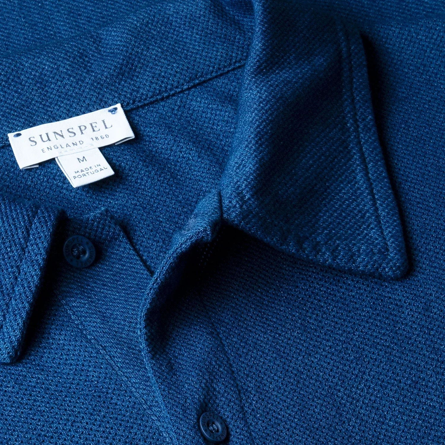 Close View of Sunspel Luxury Riviera Polo in Blue