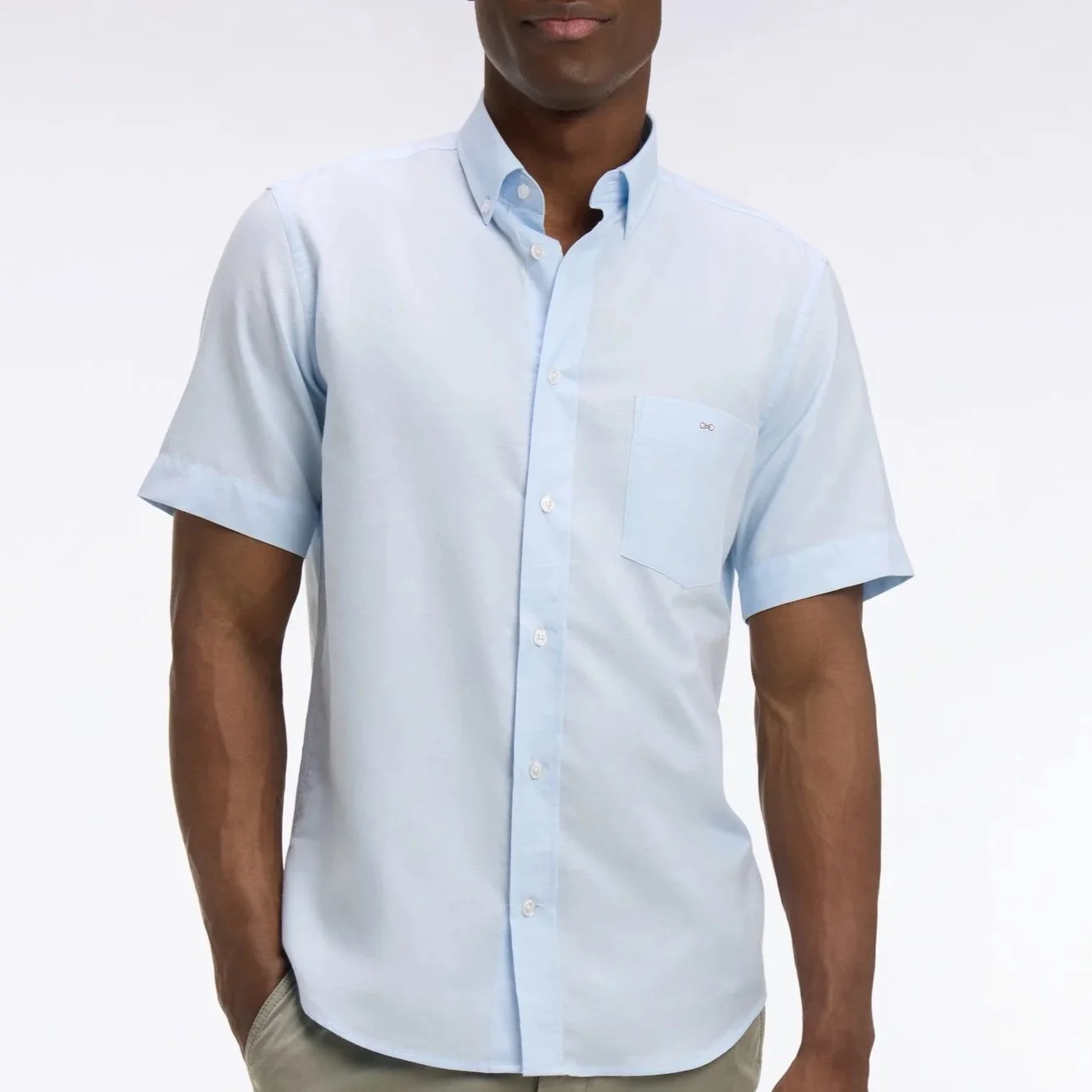 Model View of Eden Park Texture Short Sleeve Shirt in Light Blue