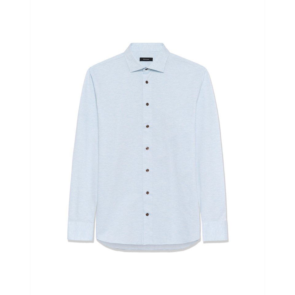 Flat View of Matinique Slim Fit Micro Pattern Shirt in Light Blue