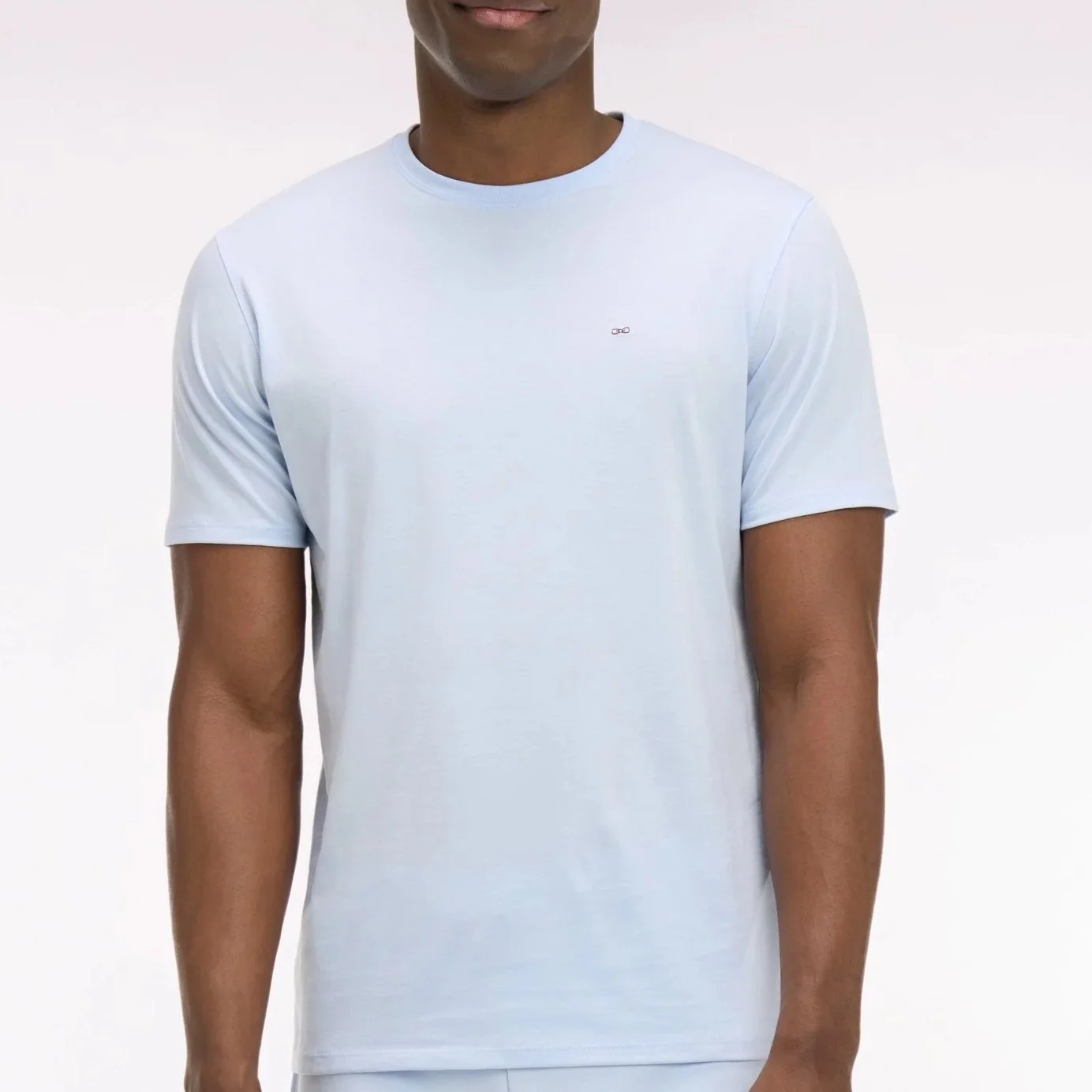 Model View of Eden Park Pima Cotton T Shirt in Light Blue