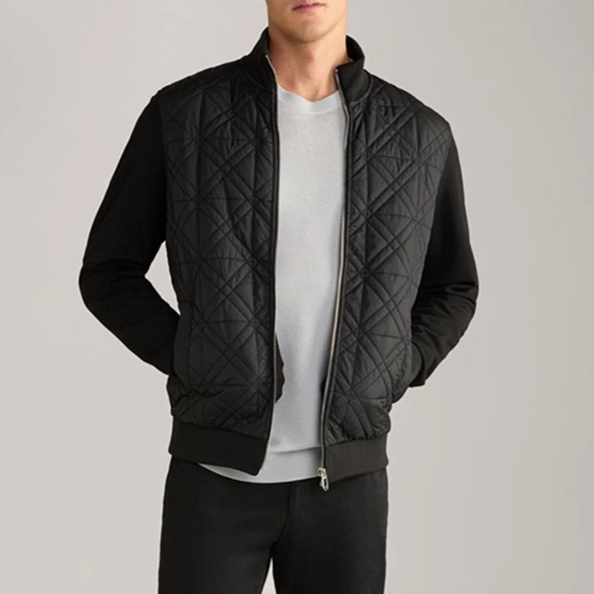 Full View of Model in JOOP Hybrid Quilt Jacket in Black