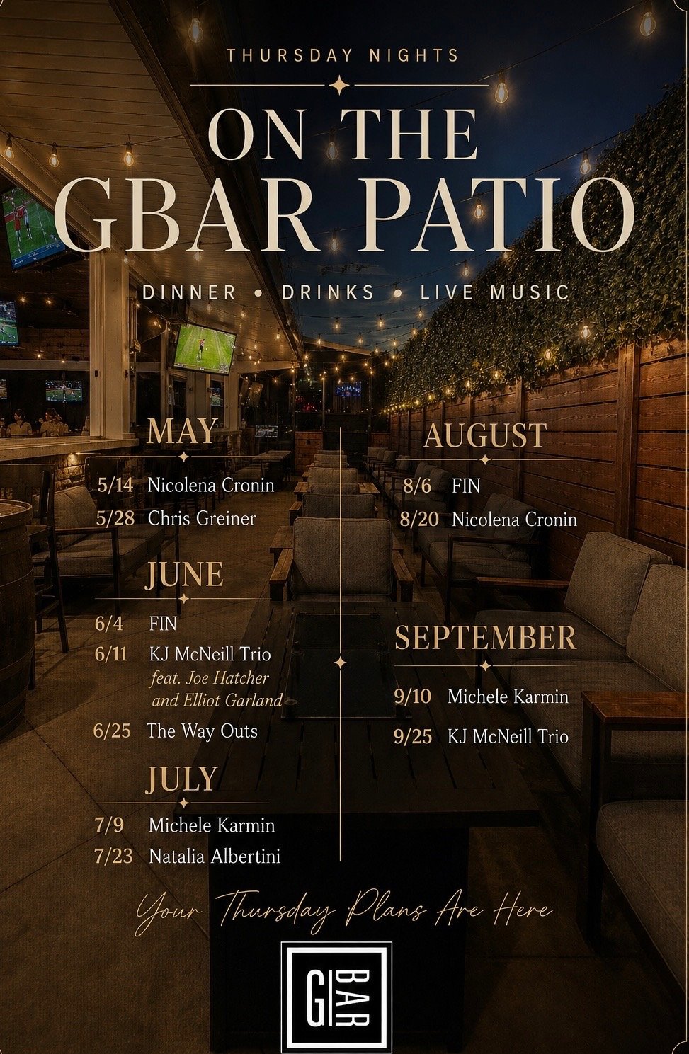 list of dates in May where we will have live music at Giumarello's