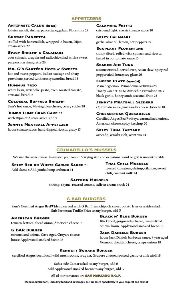 Df Note On Menu Food Menu | Steaks, Seafood & Northern Italian | Giumarello's Haddon ...
